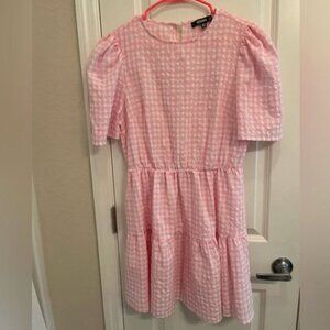 Missguided Pink Gingham Puff Sleeve Dress | Size 8 | Good Condition